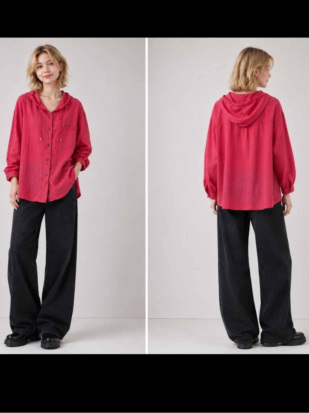 Diane Gillman 100% Silk Vintage hooded button front lightweight poppy colored